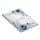 Dusty Blue Waterverf Flowers Silver Elegant Notitieboek (Rechterzijde)