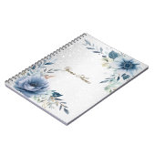 Dusty Blue Waterverf Flowers Silver Elegant Notitieboek (Linkerzijde)