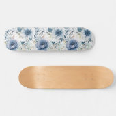 Dusty Blue Waterverf Flowers Silver Elegant Persoonlijk Skateboard (Horizontaal)