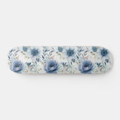 Dusty Blue Waterverf Flowers Silver Elegant Persoonlijk Skateboard (Horizontaal)