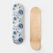 Dusty Blue Waterverf Flowers Silver Elegant Persoonlijk Skateboard (Voorkant)
