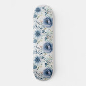 Dusty Blue Waterverf Flowers Silver Elegant Persoonlijk Skateboard (Voorkant)