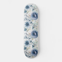 Dusty Blue Waterverf Flowers Silver Elegant Persoonlijk Skateboard
