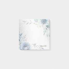 Dusty Blue Waterverf Flowers Silver Elegant Post-it® Notes