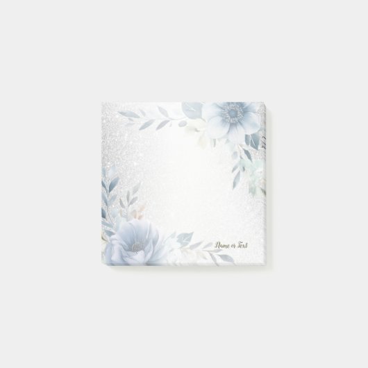 Dusty Blue Waterverf Flowers Silver Elegant Post-it® Notes (Voorkant)