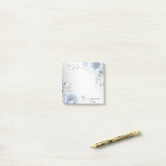 Dusty Blue Waterverf Flowers Silver Elegant Post-it® Notes (Op bureau)
