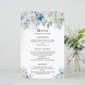 Dusty Blue Waterverf Flowers Weddenemenu (Staand voorkant)
