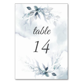 Dusty Blue Waterverf Foliage Table Number Kaart