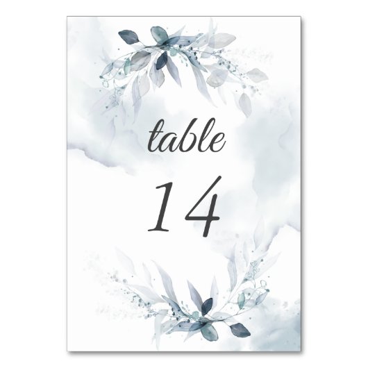 Dusty Blue Waterverf Foliage Table Number Kaart (Achterkant)