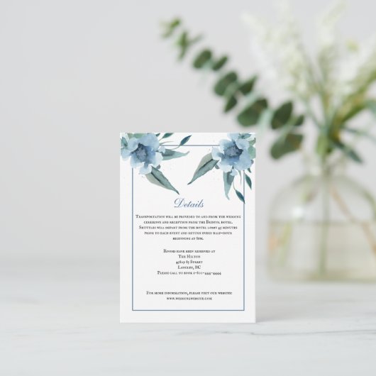 dusty blue waterverf foto's trouwkaart informatiekaartje (Staand voorkant)