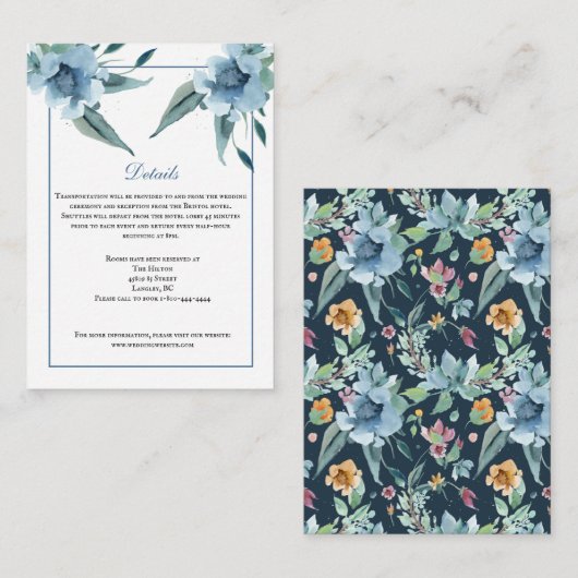 dusty blue waterverf foto's trouwkaart informatiekaartje (Voorkant / Achterkant)