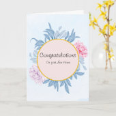 Dusty Blue Waterverf Gefeliciteerd Nieuw Huis Kaart (Gele Bloem)