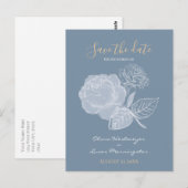 Dusty Blue Waterverf Gilded Roos Save the Date Briefkaart (Voorkant / Achterkant)