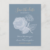 Dusty Blue Waterverf Gilded Roos Save the Date Briefkaart (Voorkant)