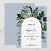 Dusty BLue Waterverf Greenery Bruids lunch Kaart (Voorkant / Achterkant)