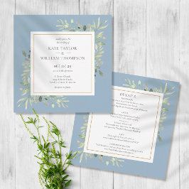 Dusty Blue Waterverf Greenery in one Wedding Kaart