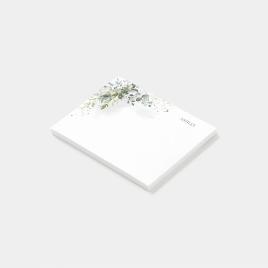 Dusty Blue Waterverf Greenery Name Monogram Post-it® Notes (Schuin)