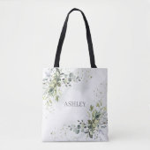 Dusty Blue Waterverf Greenery Name Monogram Tote Bag (Voorkant)