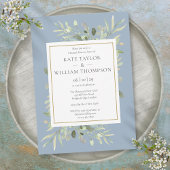 Dusty Blue Waterverf Greenery Rehearsal Dinner Kaart