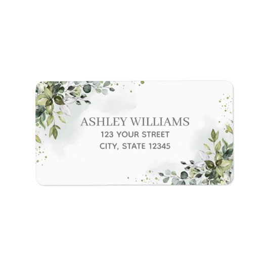 Dusty Blue Waterverf Greenery Return Address Etiket (Voorkant)