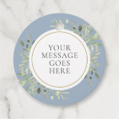 Dusty Blue Waterverf Greenery Wedding Bedankjes Labels (Voorkant)