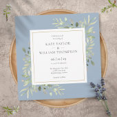Dusty Blue Waterverf Greenery Wedding Kaart
