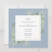 Dusty Blue Waterverf Greenery Wedding Kaart (Voorkant)