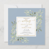 Dusty Blue Waterverf groen gouden script bruiloft Kaart (Voorkant)