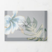 Dusty Blue Waterverf Hibiscus Foliage Wedding Drieluik Uitnodiging (Cover)