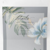 Dusty Blue Waterverf Hibiscus Foliage Wedding Drieluik Uitnodiging (Binnenzijde eerst)