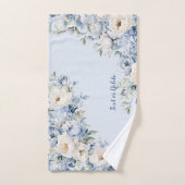 Dusty Blue Waterverf Ivoren Bloemen Bladeren Bad Handdoek (Handdoek)