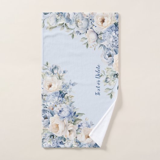 Dusty Blue Waterverf Ivoren Bloemen Bladeren Bad Handdoek (Handdoek)
