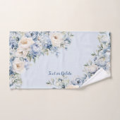 Dusty Blue Waterverf Ivoren Bloemen Bladeren Bad Handdoek (Handdoek)