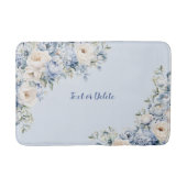 Dusty Blue Waterverf Ivoren Bloemen Bladeren Badmat (Voorkant)