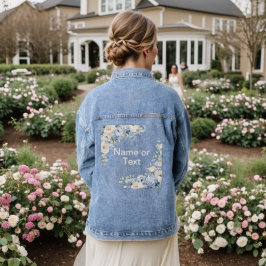 Dusty Blue Waterverf Ivoren Bloemen Bladeren Denim Jacket