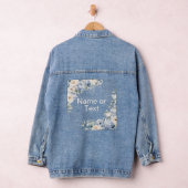 Dusty Blue Waterverf Ivoren Bloemen Bladeren Denim Jacket (Hangar)