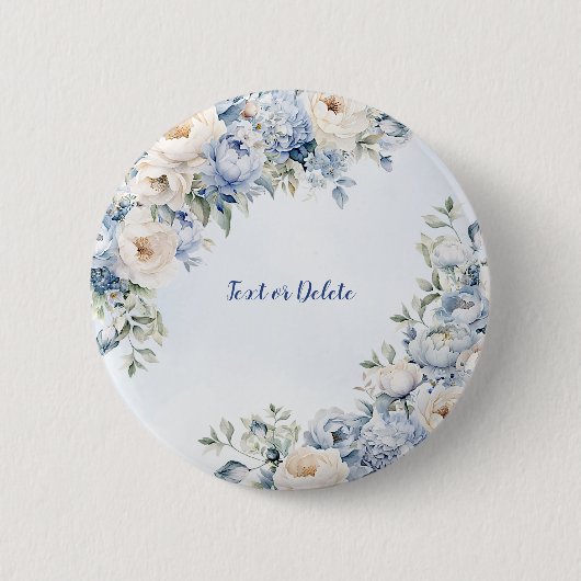 Dusty Blue Waterverf Ivoren Bloemen Bladeren Ronde Button 5,7 Cm (Voorkant)