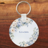 Dusty Blue Waterverf Ivoren Bloemen Bladeren Sleutelhanger (Achterkant)
