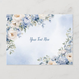 Dusty Blue Waterverf Ivory Flowers Leaves Rustic Briefkaart
