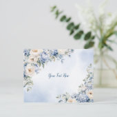 Dusty Blue Waterverf Ivory Flowers Leaves Rustic Briefkaart (Staand voorkant)