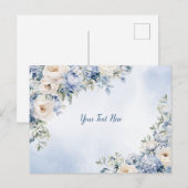 Dusty Blue Waterverf Ivory Flowers Leaves Rustic Briefkaart (Voorkant / Achterkant)
