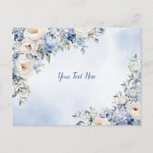 Dusty Blue Waterverf Ivory Flowers Leaves Rustic Briefkaart (Voorkant)