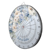 Dusty Blue Waterverf Ivory Flowers Leaves Rustic Dartbord (Voorkant Rechts)
