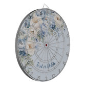Dusty Blue Waterverf Ivory Flowers Leaves Rustic Dartbord (Voorkant Links)