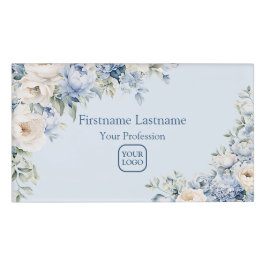 Dusty Blue Waterverf Ivory Flowers Leaves Rustic Naambadge