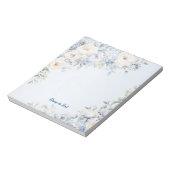 Dusty Blue Waterverf Ivory Flowers Leaves Rustic Notitieblok (Linkerzijde)