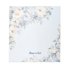 Dusty Blue Waterverf Ivory Flowers Leaves Rustic Notitieblok