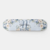 Dusty Blue Waterverf Ivory Flowers Leaves Rustic Persoonlijk Skateboard (Horizontaal)