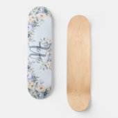 Dusty Blue Waterverf Ivory Flowers Leaves Rustic Persoonlijk Skateboard (Voorkant)