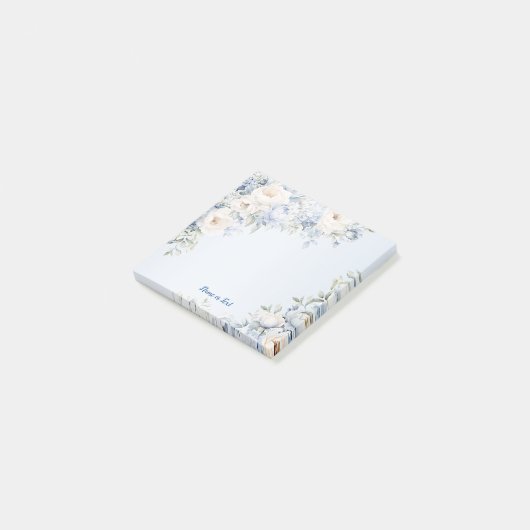 Dusty Blue Waterverf Ivory Flowers Leaves Rustic Post-it® Notes (Schuin)